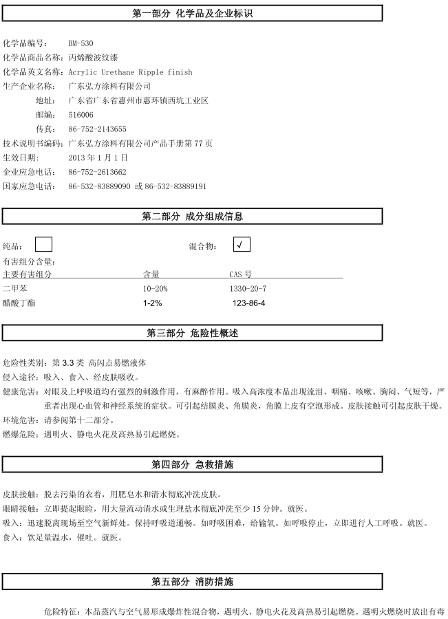 BM-530 丙烯酸波纹漆认证